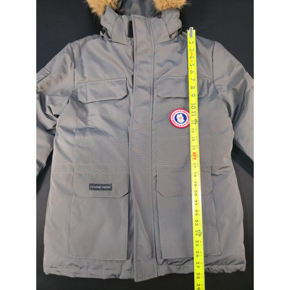 Classic Vogue Men's 2XL Gray Down Parka Faux Fur Hood Winter Jacket Coat Heavy - Picture 3 of 9